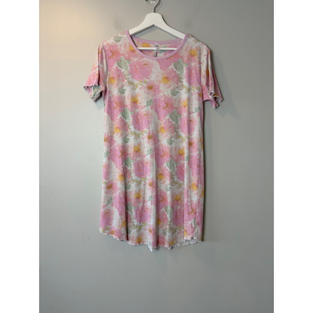 Flora Nikrooz Womens Pink Floral‎ Ribbed Knit Nightgown Sleep Shirt S T91031